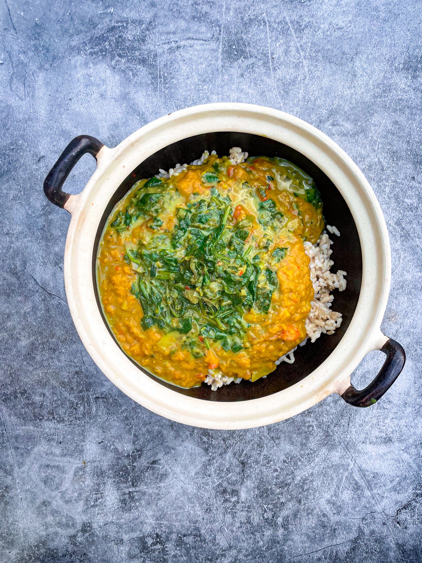 RED LENTIL DAHL WITH CREAMED SPINACH